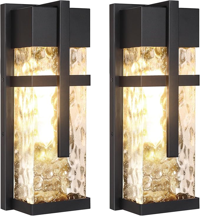 Hammered Glass Wall Lamp, Outdoor Light Fixtures, Exterior Wall Lantern for Porch with Waterproof, 2 Pack Wall Sconce Lighting, Wall Mount Light, Porch Light for Garage, Doorway, Patio(Bulb Included)-Ruum Studio Home