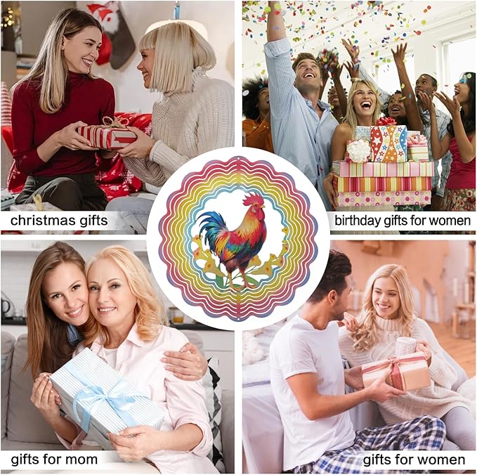 Wind Spinners Outdoor Chicken Decorations - Birthday Gifts for Women Mom Grandma, Rooster Deocr Hanging Wind Spinner 12 inch 3D Wind Sculptures for Garden Decor for Outside, Patio, Yard, Outdoor-Ruum Studio Home