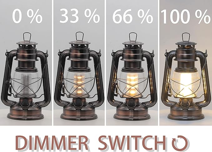 YAKii LED Vintage Lantern Metal Hanging Hurricane 12 LED Dimmer Switch Warm White Battery Operated Power Outage Indoor Camping Lighting Outdoor Brooklyn Decoration(Copper)-Ruum Studio Home