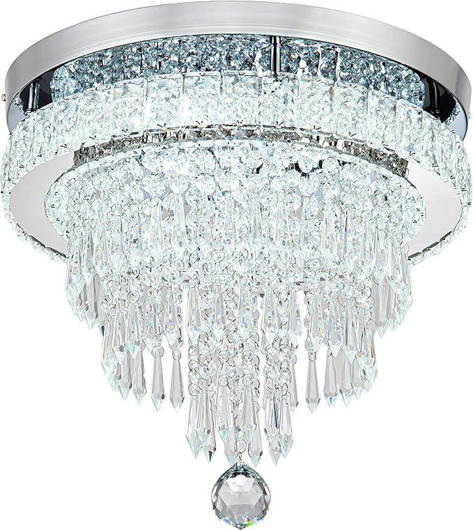 16“ Crystal Chandeliers Light Flush Mount Ceiling Light Fixtures Round Modern LED Chandelier for Living Room Bedroom Dining Room Closet Hallway (Cool White)-Ruum Studio Home
