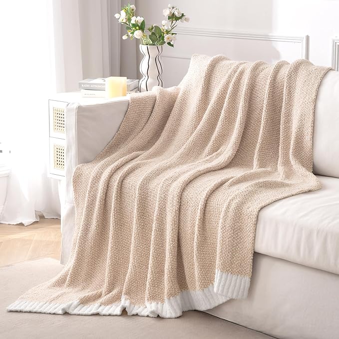 MIULEE Beige Super Soft Throw Blanket for Couch, Cozy Fluffy Warm Throws Knit Blankets for Sofa, Bed, Chair, Living Room, Camping, Picnic, 50 x 60 inch-Ruum Studio Home