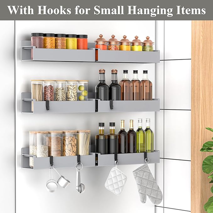 6 Pack Magnetic Spice Rack Organizer for Refrigerator and Oven, Light Gray Fridge Organizers and Storage for Kitchen-Ruum Studio Home