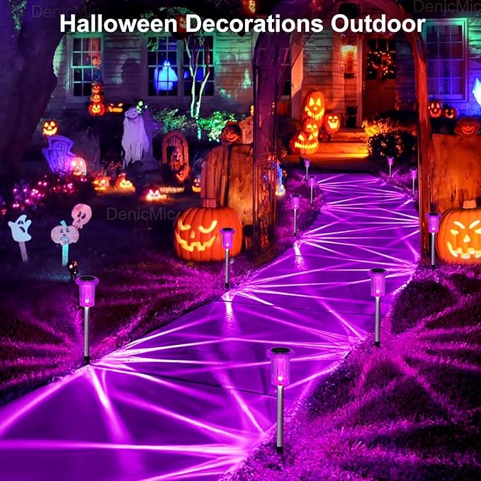 DenicMic Halloween Solar Lights Outdoor 10 Pack Purple LED Waterproof Yard Garden Patio Backyard Pathway Walkway Landscape Path Lawn Outside Halloween Decorations Outdoor-Ruum Studio Home