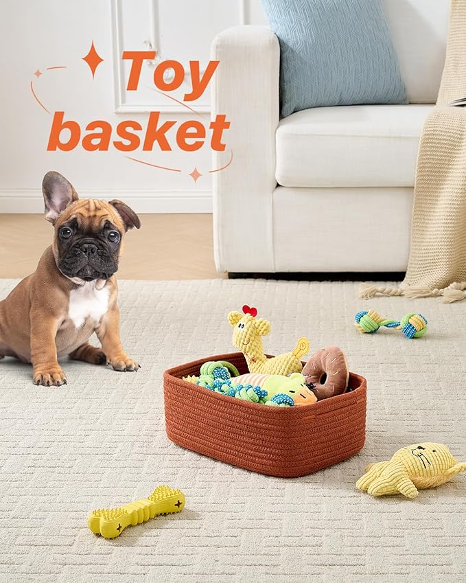 KALLAX Small Woven Basket, 12 x 8 x 4.5 Inches, Storage Basket for Organizing, Cute Small Rope Shelf Closet Cube Storage Bins Baskets for Shelves, Dog Toy Gift Baskets Empty, 3 Pack Rust Red-Ruum Studio Home
