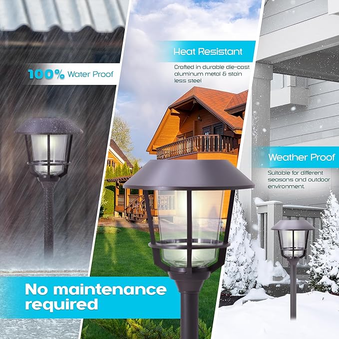 Solar LED Path Lights 4 Pack – 12 Lumens, Warm White, Oil-Rubbed Bronze, Solar Powered, Stainless Steel, Weather-Resistant for Garden, Walkway, Patio-Ruum Studio Home