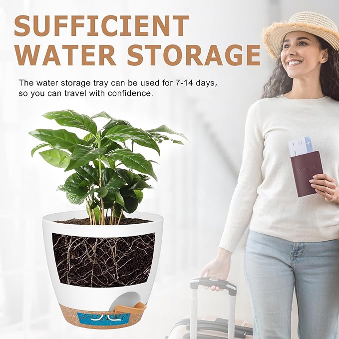 Plant Pots 8/7/6.5/6/5.5/5 Inch Self Watering Pots, Set of 6 Plastic Planters with Drainage Holes and Saucers,Plastic Flower Pots,Nursery Planting Pot for Indoor Out Door Plants（White）-Ruum Studio Home