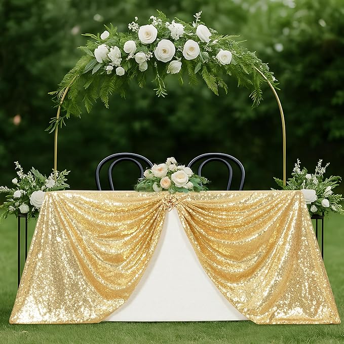 SquarePie Sequin Tablecloth 50 x 72 Inch Light Gold Glitter Table Cloth for Wedding Party Decoration-Ruum Studio Home