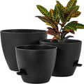 FaithLand 3-Pack Large Planter Pots, 12 10 9 Inch Self Watering Flower Pots for Indoor Outdoor Garden Plants, Black-Ruum Studio Home