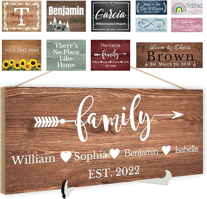 Custom Wood Sign Prsonalized Text Business Home Decor, Personalized Rustic Plaque Board Hanging Wooden Name Sign for Wall Art, Customized Signs Plank Decoration Gifts for Wedding Family Farmhouse Kitchen, Rectangle-Ruum Studio Home