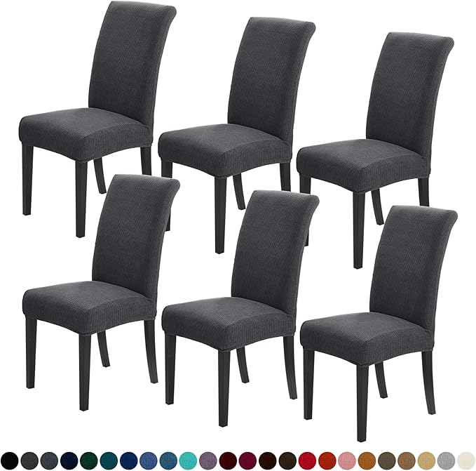 Joccun Chair Covers for Dining Room Set of 6,Dining Chair Slipcover Stretch Dining Room Chair Covers Seat Protector,Washable Parsons Chair Cover for Home,Banquet(Dark Gray,6 Pack)-Ruum Studio Home