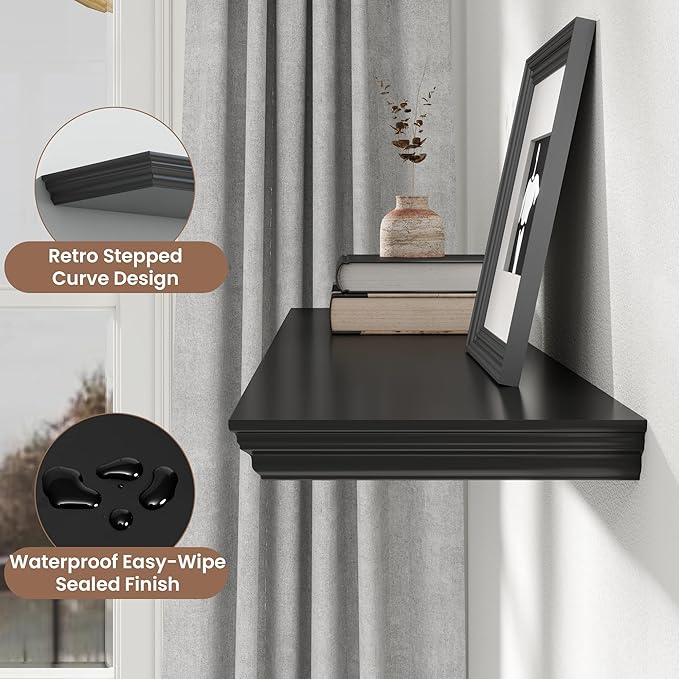Floating Shelves for Wall, 55 Inch Long Wall Mounted Black Hanging Shelf for Kitchen, Living Room, Office, Bedroom, Bathroom, Retro Vintage Wood Bookshelf for House Decor-Ruum Studio Home
