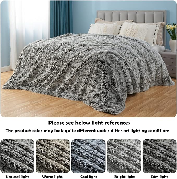 GONAAP Fuzzy Faux Fur Throw Blanket Frosty Black Super Soft Cozy Plush Fuzzy Shaggy Blanket for Couch Sofa Bed (Frosty Black, Throw(50"x60"))-Ruum Studio Home
