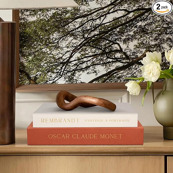 Linen Decorative Books for Home Decor,Set of 2 Aesthetic Faux Decor Book for Decoration,Fake Books for Bookshelf,Keepsake Storage Box (Orange & Beige)-Ruum Studio Home