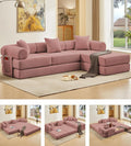 107" Oversized Convertible Sleeper Sofa Bed, Corduroy L Shape Sectional Couch, Folding Sofa Bed with Side Pocket, Modern Cloud Floor Mattress Couch, Modular Sofa for Living Room, Pink-Ruum Studio Home