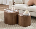 CIMOTA Round Wood Nesting Coffee Table Set of 2, Modern Circle Travertine End Side Table Sets for Living Room, Walnut Wooden Color/No Assembling-Ruum Studio Home