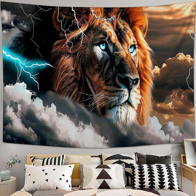 Lion Tapestry Lion Tapestries Christian Fabric Wall Hanging Aesthetic Space Indoor Outdoor Wall Art Tablecloth Bedspread for Bedroom Dormitory Living Room Home Decor 40"x60"-Ruum Studio Home