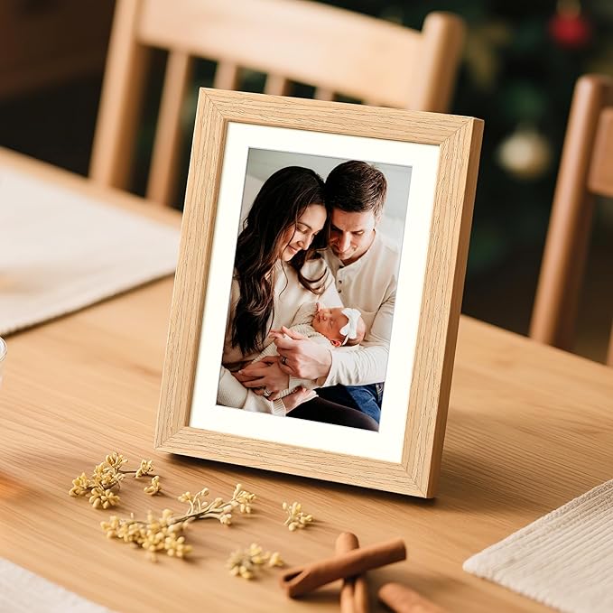 upsimples 5x7 Picture Frame, Natural Solid Wooden Picture Frames, Display 4x6 with Mat or 5 x 7 Without Mat, Wall or Tabletop, 1 Pack, Natural-Ruum Studio Home
