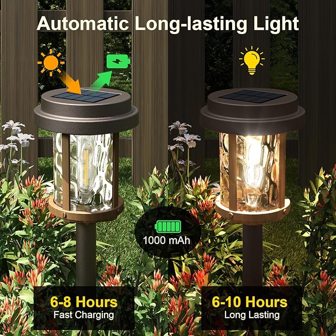 XMCOSY+ Solar Pathway Lights, Dual-Tone Solar Lights Outdoor Waterproof IP65, 20 LM LED Bright Glass Outside Light for Garden Path Yard Walkway Driveway (‎Black & Brown)-Ruum Studio Home