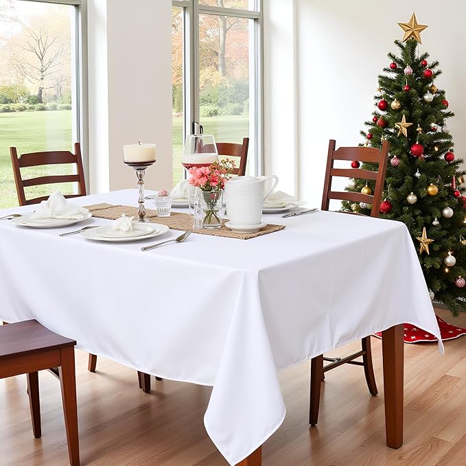 sancua Square Tablecloth - 60 x 60 Inch - Water Resistant Spill Proof Washable Polyester Table Cloth, Decorative Fabric Table Cover for Dining Tables, Buffet Parties and Camping, White-Ruum Studio Home