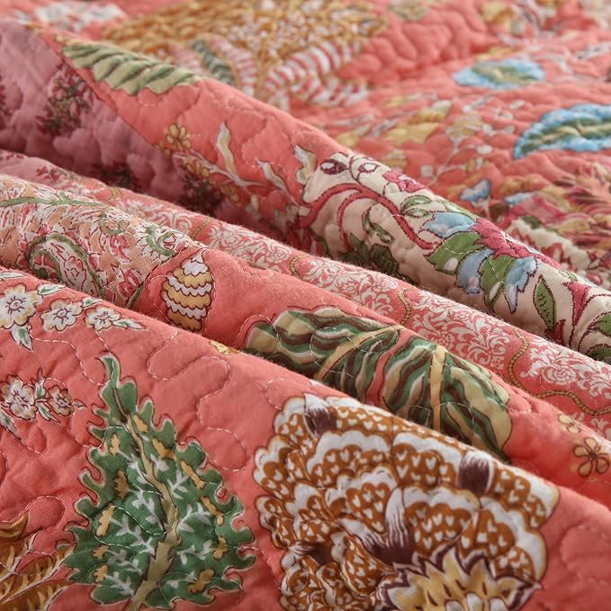 NEWLAKE Cotton Patchwork Bedspread, 3-Piece Bedding Quilt Set with Real Stitched Embroidery, Reversible Matelasse Bed Coverlet Set,Bohemian Floral, Queen Size-Ruum Studio Home