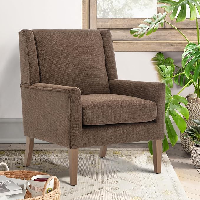 COLAMY Modern Wingback Living Room Chair Set of 2, Upholstered Fabric Accent Armchair, Single Sofa Chair with Lounge Seat and Wood Legs for Bedroom/Office/Reading Spaces, Brown-Ruum Studio Home