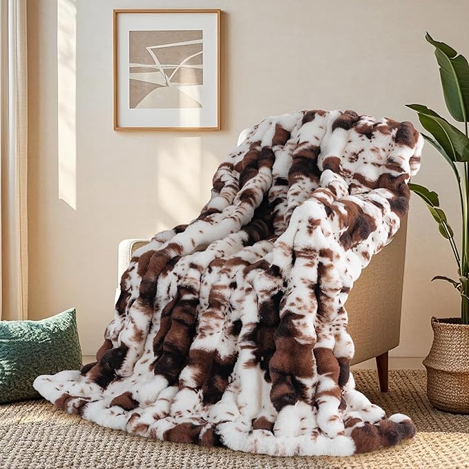 Touchat Cow Print Blanket for Couch, Faux Fur Throw Blanket, Super Heavy Warm Cozy Blankets for Bed Sofa, Bubble Plush Fuzzy Soft Mink Blanket for Living Room Bedroom, Cow Brown-Ruum Studio Home