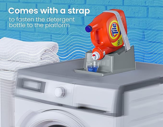 TidyFriend 2 Pack Liquid Laundry Detergent Holder Stand with Drip Tray & Rubber-Grip Feet, Stand for Laundry Room Organization and Storage, Fabric Softener Dispenser with Cup Holder (Grey)-Ruum Studio Home