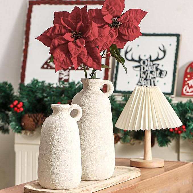 Ceramic Rustic Vase, 12.8" Large Flower Vases Home Decor Pottery Farmhouse Decorative Vase Boho Neutral Pampas Vases for Mantel Entryway Table Living Room Shelf Kitchen-Ruum Studio Home