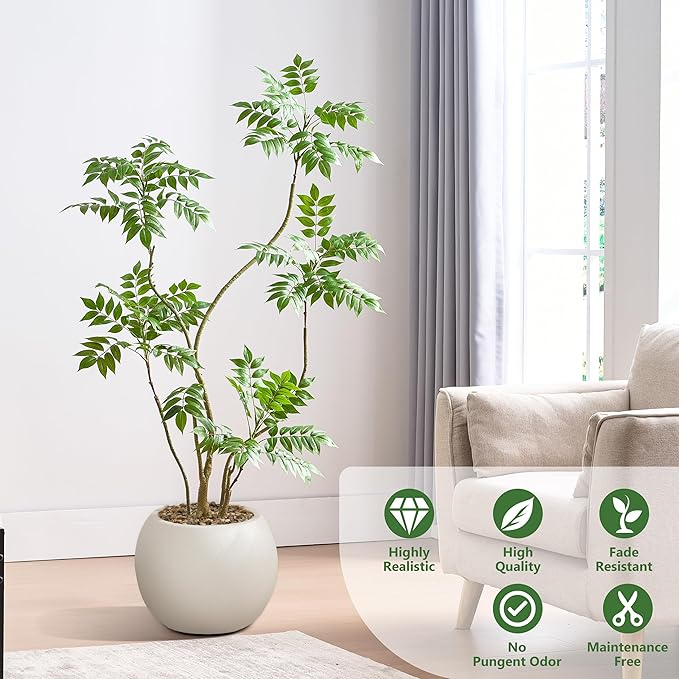 Artificial Mahonia Fortunei Tree 5FT,Tall Fake Plant Artificial Sumac Tree, Faux Plants Indoor Fake Plants Decor with Pots for Home Office Bathroom Bedroom Living Room Decorations Housewarming-Ruum Studio Home