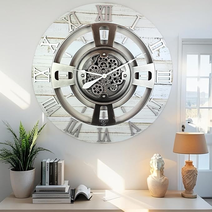 The Gears Clock Real Moving Gear Wall Clock England Line (Desert Beige, 24 inches (60 cm))-Ruum Studio Home