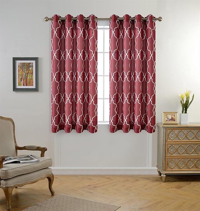 MIUCO Moroccan Embroidered Semi Sheer Curtains Faux Linen Grommet Curtains for Living Room 52 x 63 Inch 2 Panels, Burgundy-Ruum Studio Home