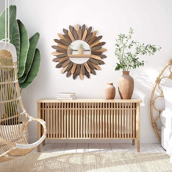 Honiway Boho Wall Decor 21 inch Wall Mirror Rustic Wood Decorative Mirror for Room Decor Rustic Home Decor Farmhouse Wall Decor at Living Room Bedroom Bathroom Hallway Trilcolor-Ruum Studio Home