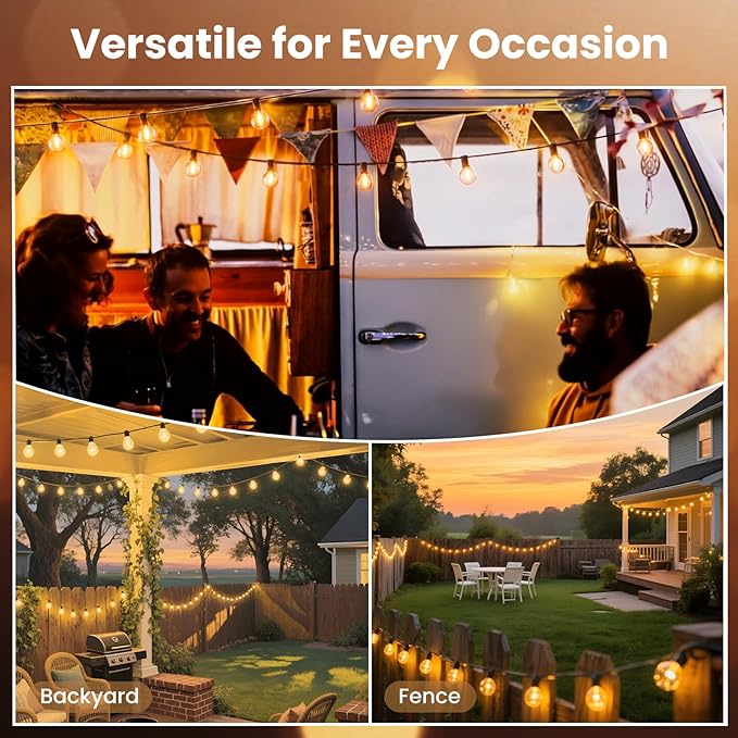 RTTY Outdoor String Lights 25 FT, G40 Led Patio Globe Lights with 13pcs Bulbs,Waterproof Shatterproof Dimmable Connectable Hanging for Cafe Bistro Backyard Gazebo Balcony Deck Party-Ruum Studio Home