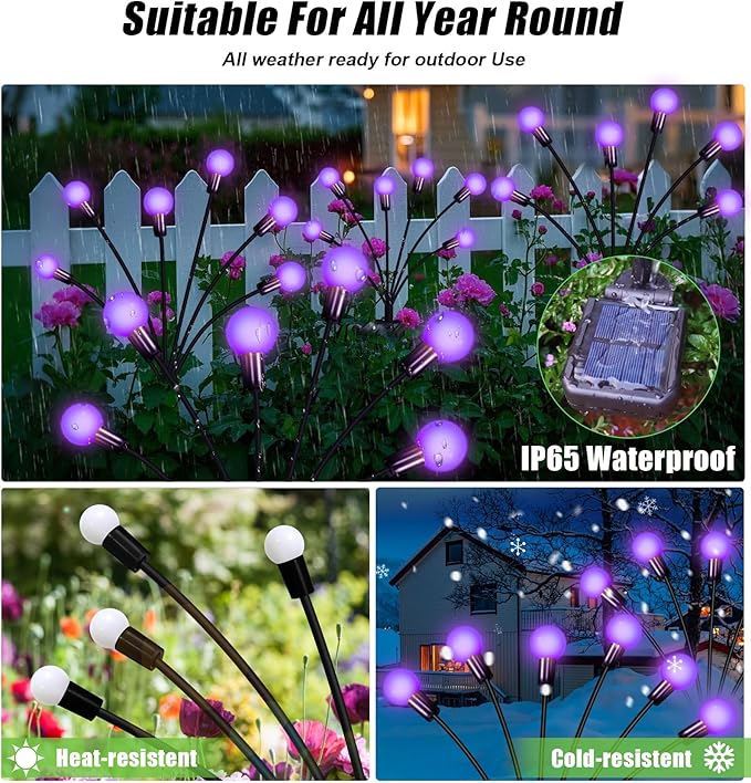 Solar Garden Lights Outdoor, Waterproof Solar Powered Lights for Yard Pathway Patio, Swaying Lawn Decor as Gardening Gifts for Women Holiday (Purple, 6 Pack 36 LED)-Ruum Studio Home