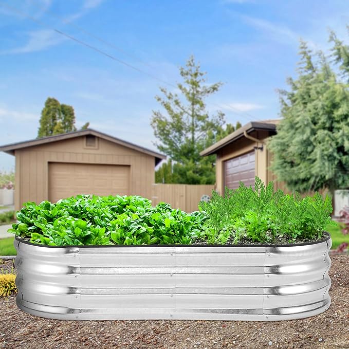 2 Pcs 4.5x2x1ft Oval Raised Garden Bed, Galvanized Raised Beds,Open-Ended Base Metal Raised Planter Beds,Planter Raised Boxes for Vegetables, Flowers,Tool-Free Asse,Rubber Edge-Ruum Studio Home