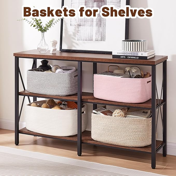 OIAHOMY Storage Basket for Shelves, Closet Cube Storage Bins Baskets for Clothes Blanket Towels, Baby Nursery, Toy Baskets Box, Woven Rope Basket, 17.72*12.99*7.87 IN, 2 Packs Jute Yellow-Ruum Studio Home