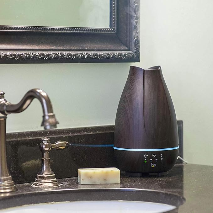 HealthSmart Essential Oil Diffuser, Cool Mist Humidifier and Aromatherapy Diffuser with 500ML Tank Ideal for Large Rooms, Adjustable Timer, Mist Mode and 7 LED Light Colors, Brown-Ruum Studio Home