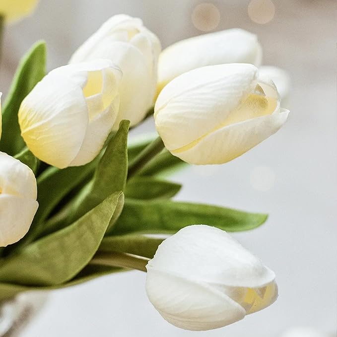 20pcs White Artificial Tulip Fake Flower 12.9 Inch Spring Mother's Day Easter Gift for Home Kitchen Wedding Decoration-Ruum Studio Home