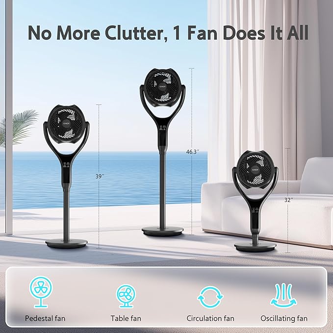 Standing Fan for Bedroom, 90° & 120° Oscillating Pedestal Fan, 3 Heights Adjustable Floor Fan with Brushless DC Motor, 12 Speeds, 3 Modes, Night Light, 12H Timer, Remote for Home, Dorm, Office-Ruum Studio Home