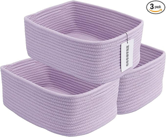 Small Woven Storage Baskets 13“X9”X5“ Decorative Rope Bins for Organizing Shelves, Closets, and Toys, Empty Gift Baskets, Cute Organizer Basket for Home and Office (purple, Large)-Ruum Studio Home
