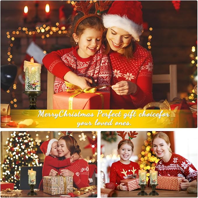 Christmas Flameless Candles, Flickering LED Candles with Timer, Snow Globe Candle Lights for Christmas Decorations-Ruum Studio Home