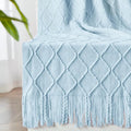 inhand Knitted Throw Blanket for Couch and Bed, Soft Living Room Home Decor Knitted Blanket with Tassel, Outdoor Lightweight Breathable Summer Blanket, Farmhouse Warm Woven Decorative, 50"x60"-Ruum Studio Home