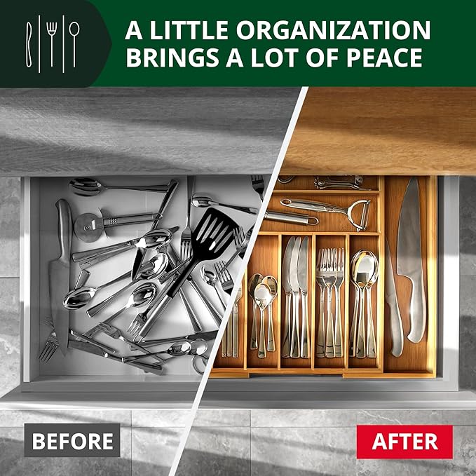 ROYAL CRAFT WOOD Luxury Bamboo Kitchen Drawer Organizer - Silverware Organizer, Utensil Holder & Cutlery Tray Drawer Dividers for Flatware (9 Slot, Natural)-Ruum Studio Home