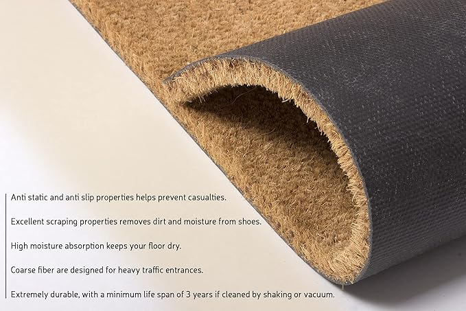 PLUS Haven Pure Coco Coir Doormat with Heavy-Duty Backing (Hello 1)-Ruum Studio Home