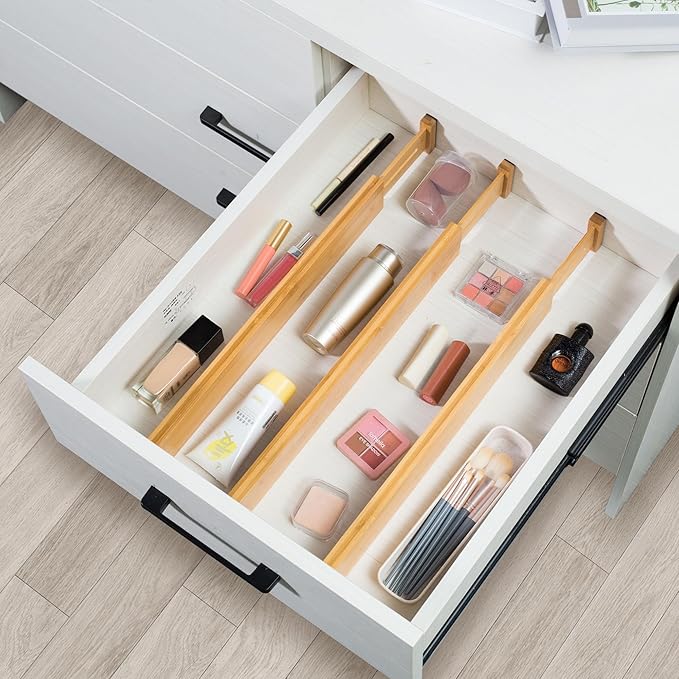 VaeFae Adjustable Bamboo Drawer Dividers, Expandable Drawer Organizer for Kitchen, Bedroom, Bathroom, Dresser and Office, 6-Pack-Ruum Studio Home