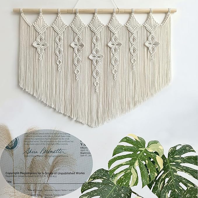 Achart Macrame Wall Hanging Large- Boho Wall Decor- large wall art- Wall Decor Living Room- Macrame Tapestry Boho Decor for Bedroom (Beige-Flower)-Ruum Studio Home