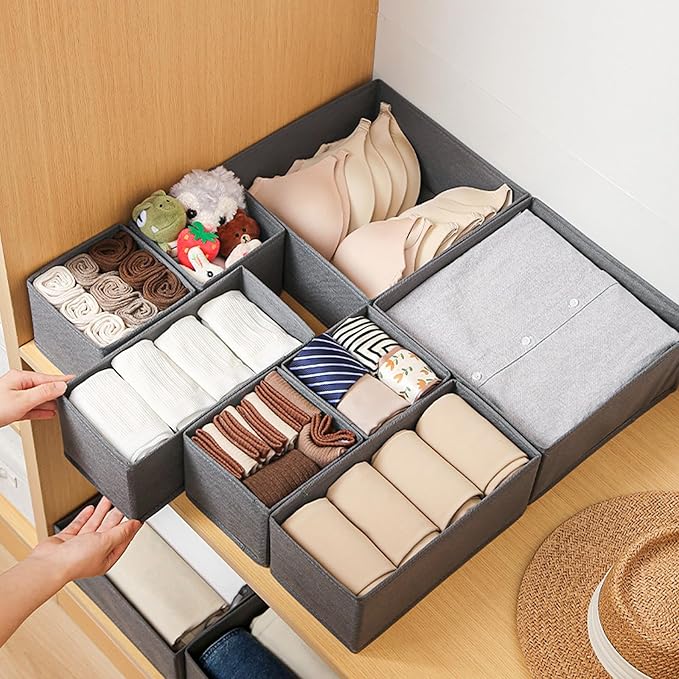 6 Pack Drawer Organizers for Clothing,Fabric Foldable Closet Organizers and Storage Dresser Drawer Dividers Storage Basket Bins for Clothes,Socks,Scarves,Ties,Underwear,Towels-Ruum Studio Home