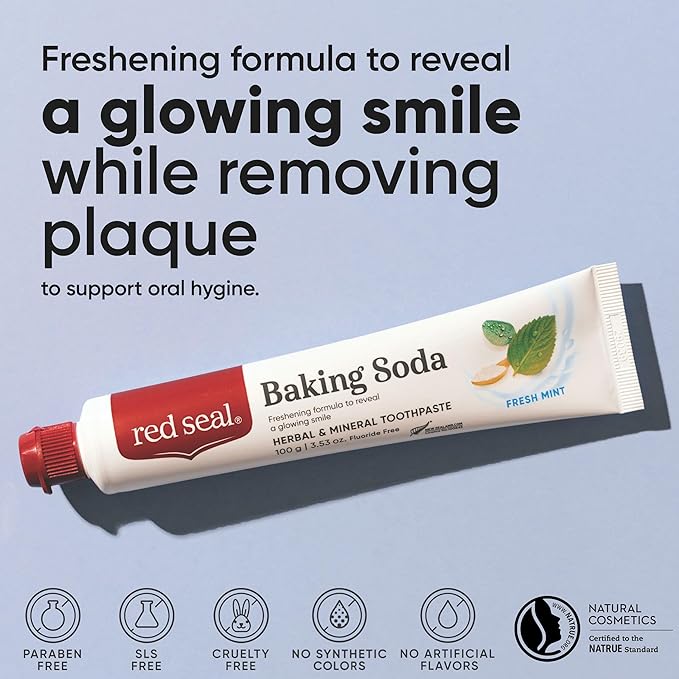 Red Seal Baking Soda Toothpaste - Fluoride-Free Herbal & Mineral Formula, Vegan-Friendly, Cruelty-Free, SLS and Paraben-Free, No Artificial Flavors, NATRUE Certified Natural, Dry Mouth Relief (2 Pack)-Ruum Studio Home
