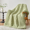 Chunky Knit Throw Blanket, 40''*50'' Knitted Throw Chenille Yarn for Bed Couch, Handmade Light Green Crochet Big Thick Blanket, Machine Washable Cute Comfy Blanket for Home Decor-Ruum Studio Home