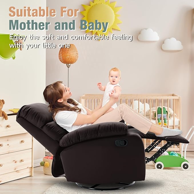 Swivel Rocker Recliner, Rocking Recliners Chair for Small Spaces, Small Rocker Recliner Chair, Nursery Rocking Chairs for Living Room, RV, Nursery, Brown-Ruum Studio Home
